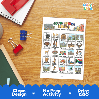 South Africa Geography BINGO Game | South African Culture and Landmarks Printable Activity