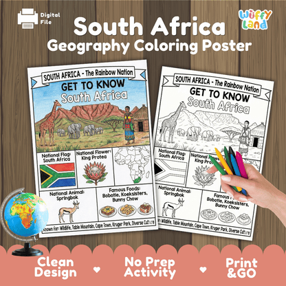 South Africa Geography Coloring Poster and Fact Sheet Printable Worksheets