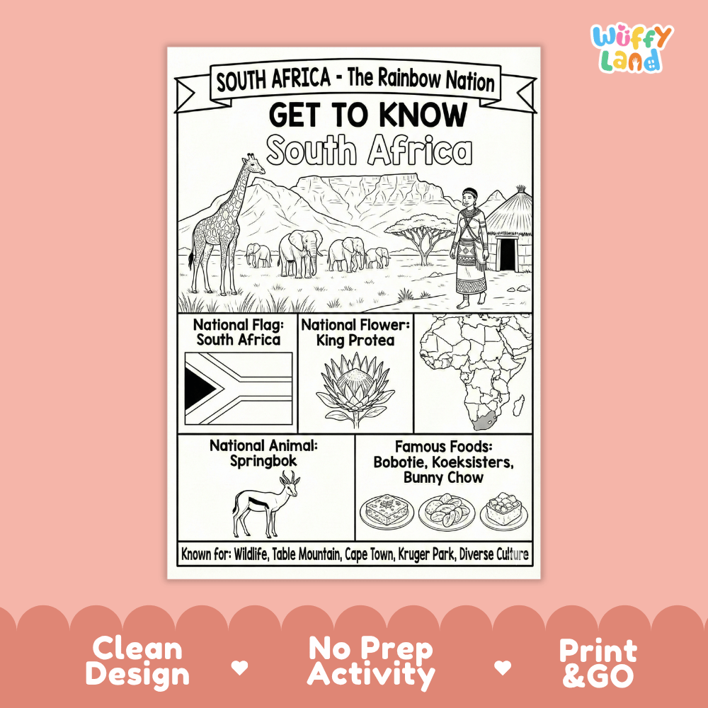 South Africa Geography Coloring Poster and Fact Sheet Printable Worksheets