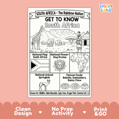 South Africa Geography Coloring Poster and Fact Sheet Printable Worksheets