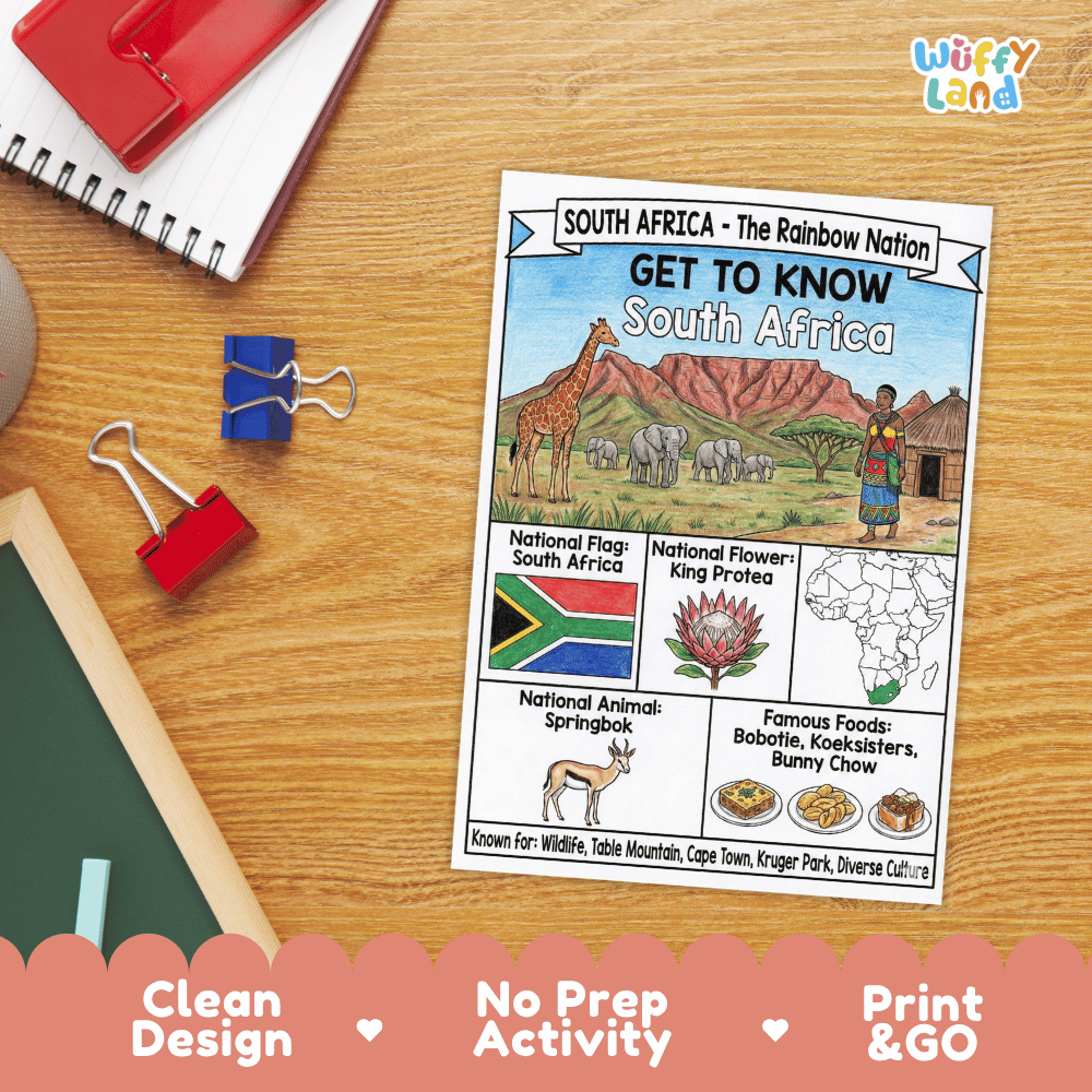 South Africa Geography Coloring Poster and Fact Sheet Printable Worksheets
