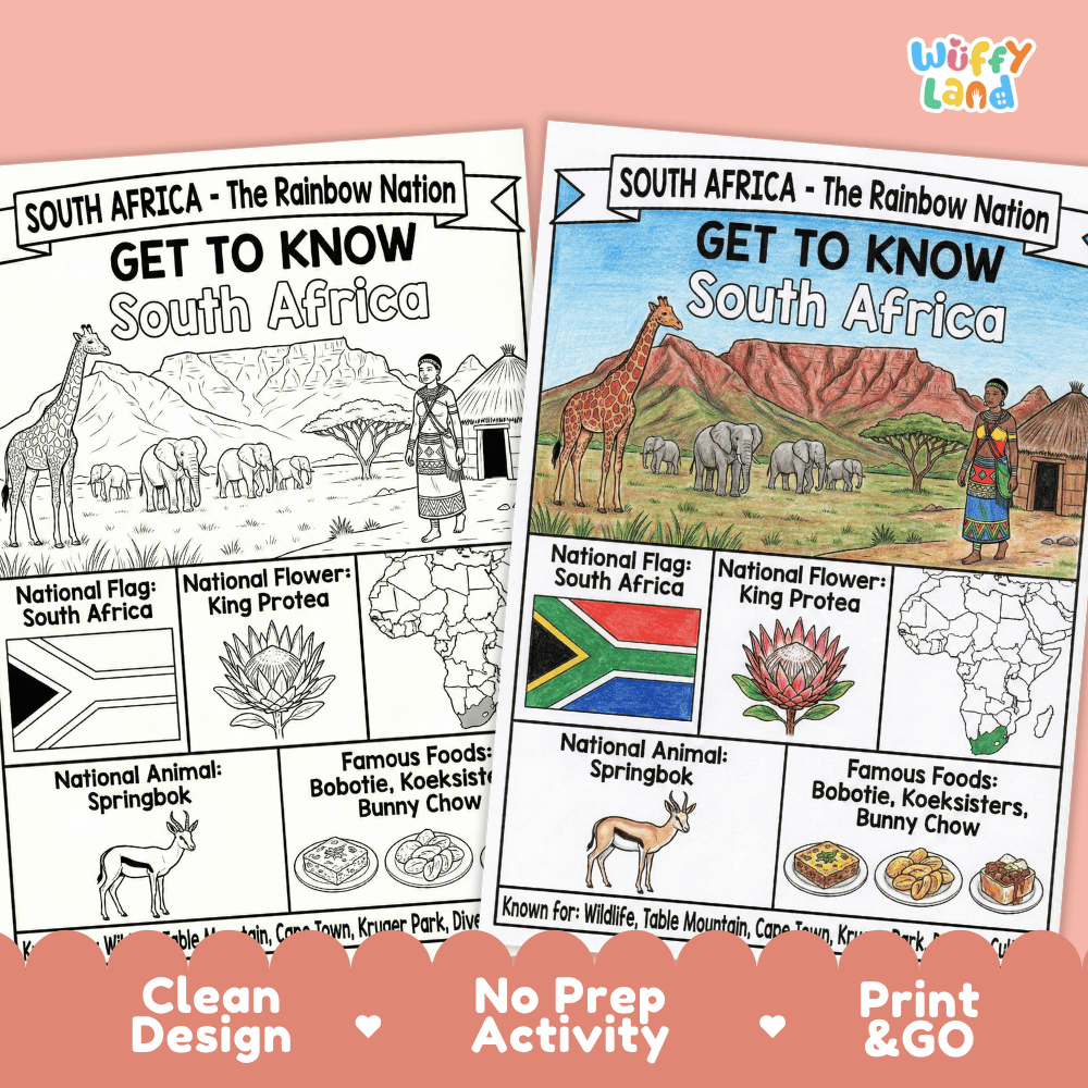 South Africa Geography Coloring Poster and Fact Sheet Printable Worksheets