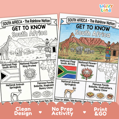 South Africa Geography Coloring Poster and Fact Sheet Printable Worksheets