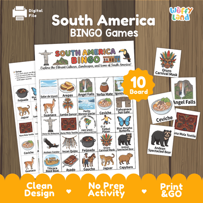South America Geography BINGO Games Printable Activity