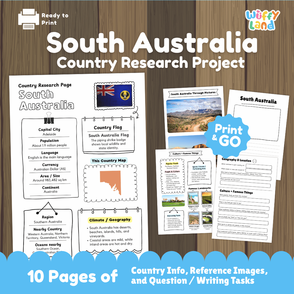 South Australia Country Research Project Worksheets and Activity Pages