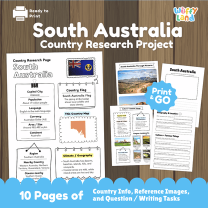 South Australia Country Research Project Worksheets and Activity Pages