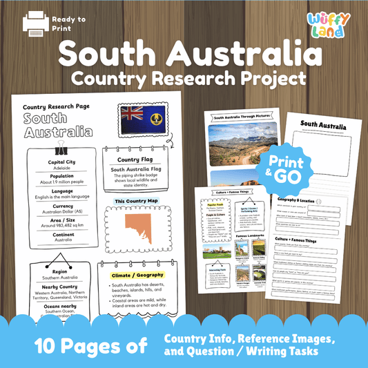 South Australia Country Research Project Worksheets and Activity Pages