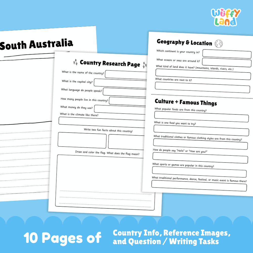 South Australia Country Research Project Worksheets and Activity Pages