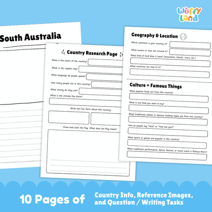 South Australia Country Research Project Worksheets and Activity Pages