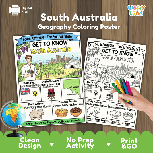 South Australia State Study Geography Coloring Page Worksheet Activity