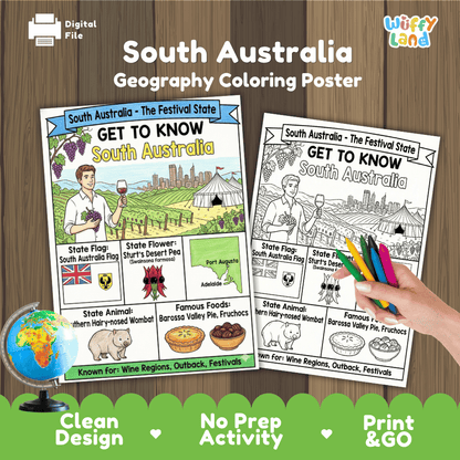 South Australia Geography Coloring Poster and Activity Worksheet