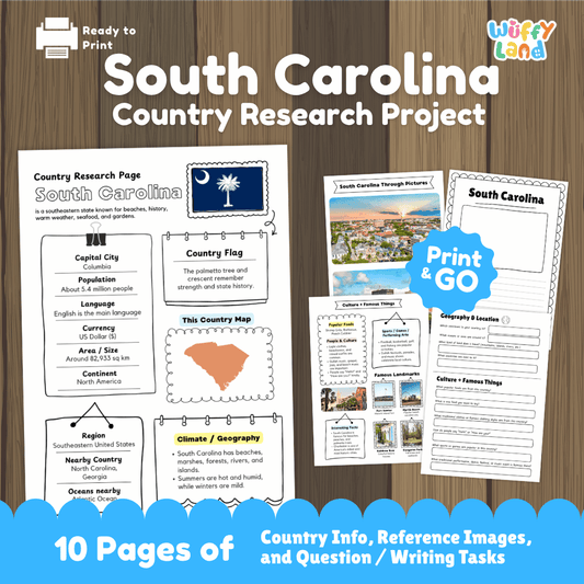 South Carolina Country Research Project Worksheets and Activity Pages