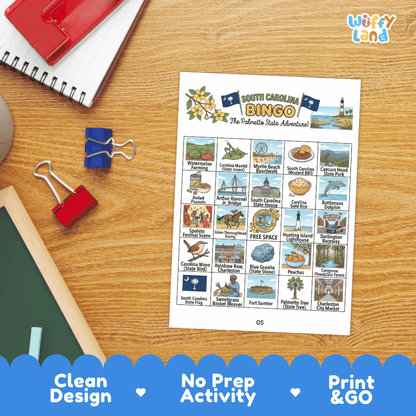 South Carolina Geography BINGO Game Palmetto State Activity Printable Boards