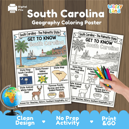 South Carolina Geography Coloring Poster Worksheets