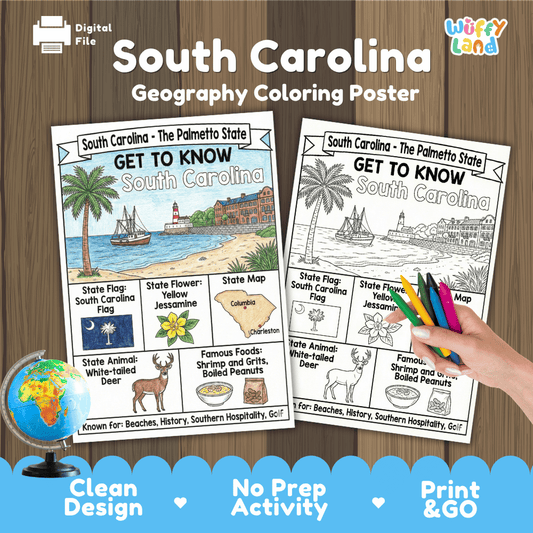 South Carolina Geography Coloring Poster Worksheets