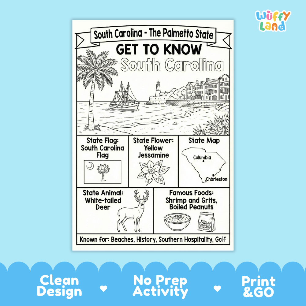 South Carolina Geography Coloring Poster Worksheets