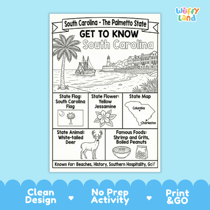South Carolina Geography Coloring Poster Worksheets