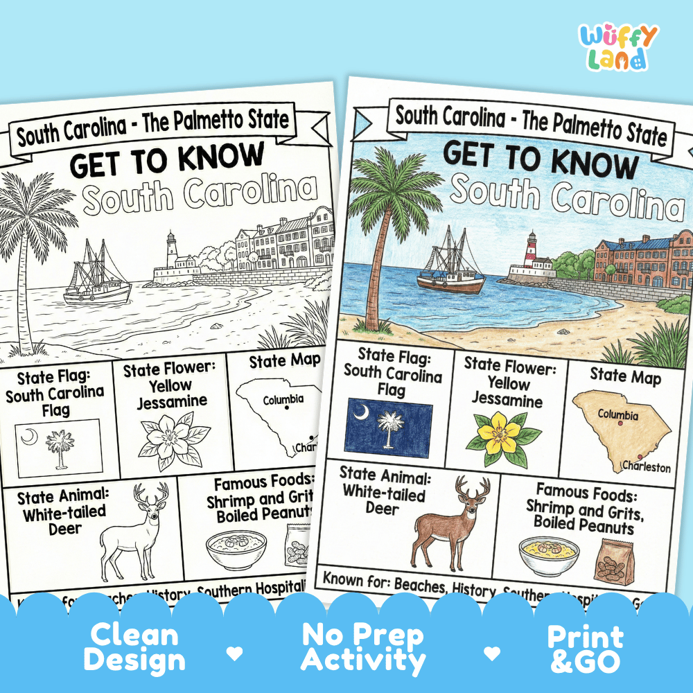 South Carolina Geography Coloring Poster Worksheets
