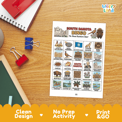 South Dakota Geography BINGO Game Mount Rushmore State Activity Printable Boards
