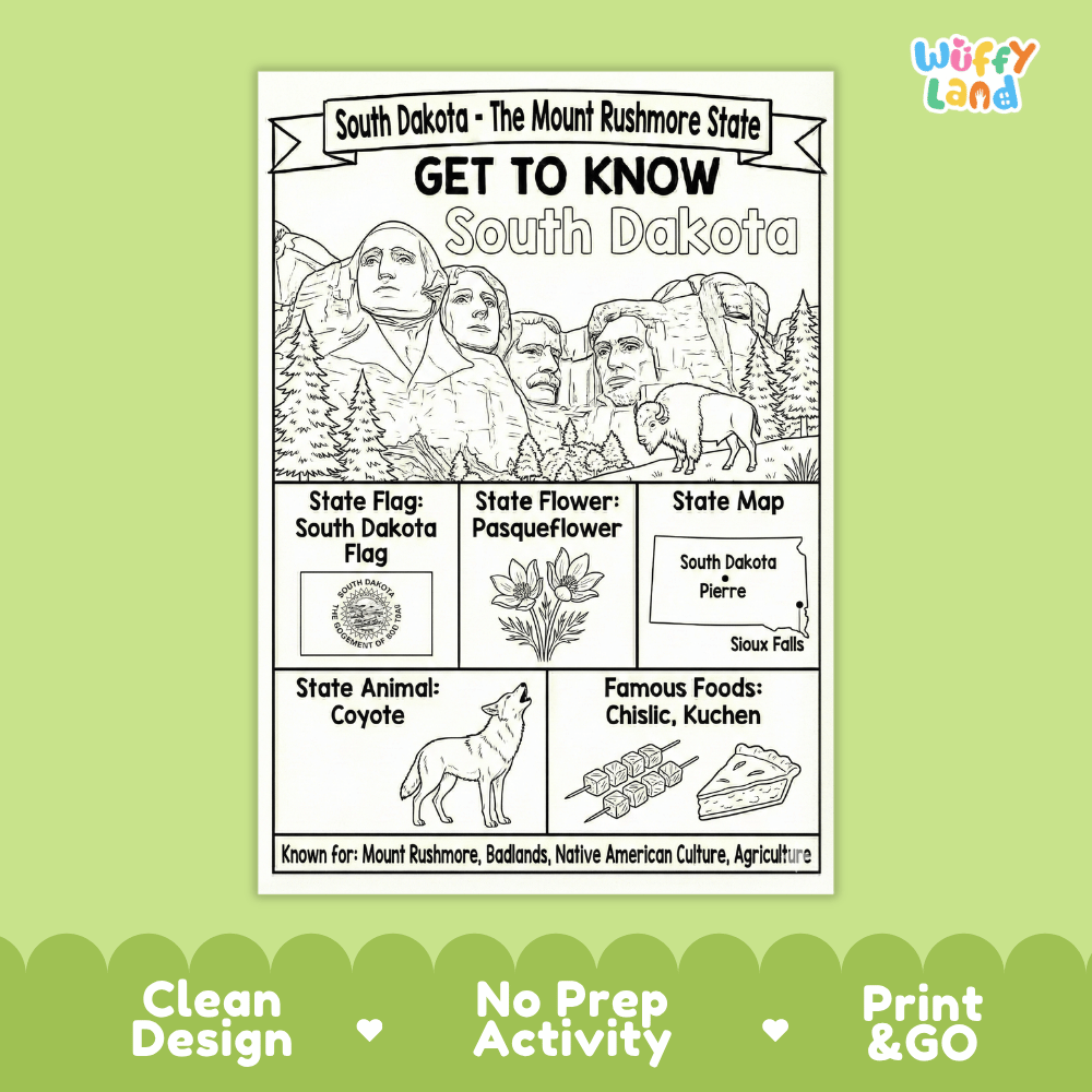 South Dakota Geography Coloring Poster Worksheets