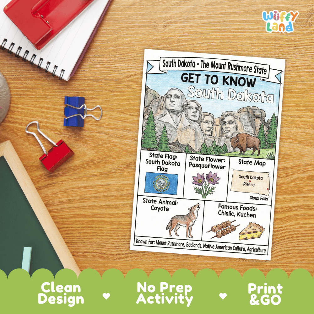 South Dakota Geography Coloring Poster Worksheets