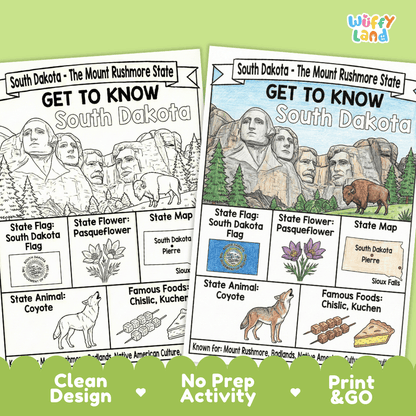South Dakota Geography Coloring Poster Worksheets