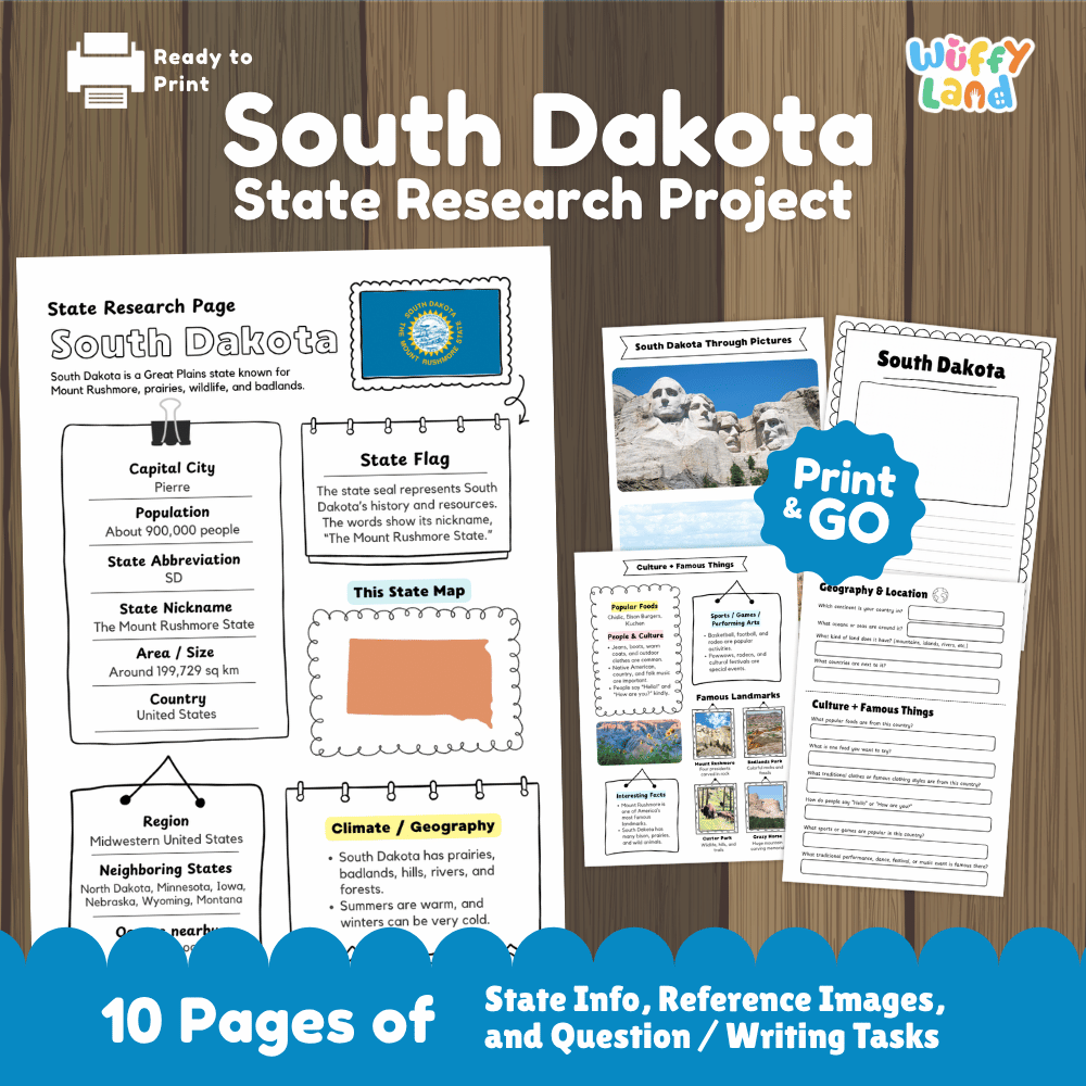 South Dakota State Research Project Worksheets and Activity Pages