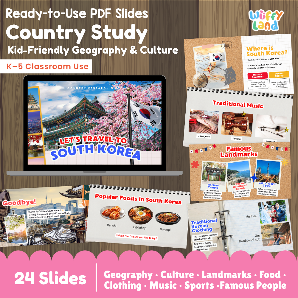 South Korea Country Study Kid Friendly Geography & Culture PDF Slides