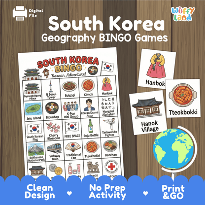South Korea Geography BINGO Game - Cultural Social Studies Printable Activity