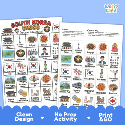 South Korea Geography BINGO Game - Cultural Social Studies Printable Activity