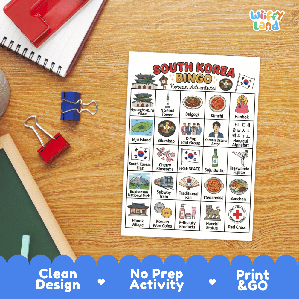 South Korea Geography BINGO Game - Cultural Social Studies Printable Activity