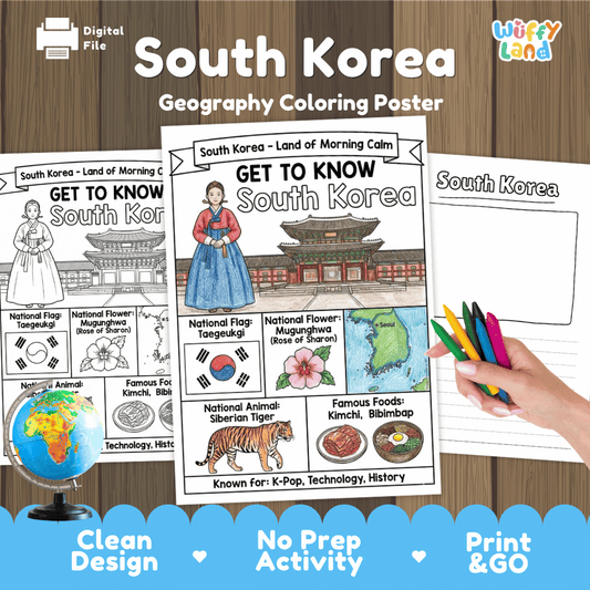 South Korea Geography Coloring Poster and Writing Activity Pages
