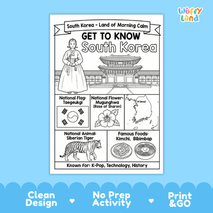 South Korea Geography Coloring Poster and Writing Activity Pages