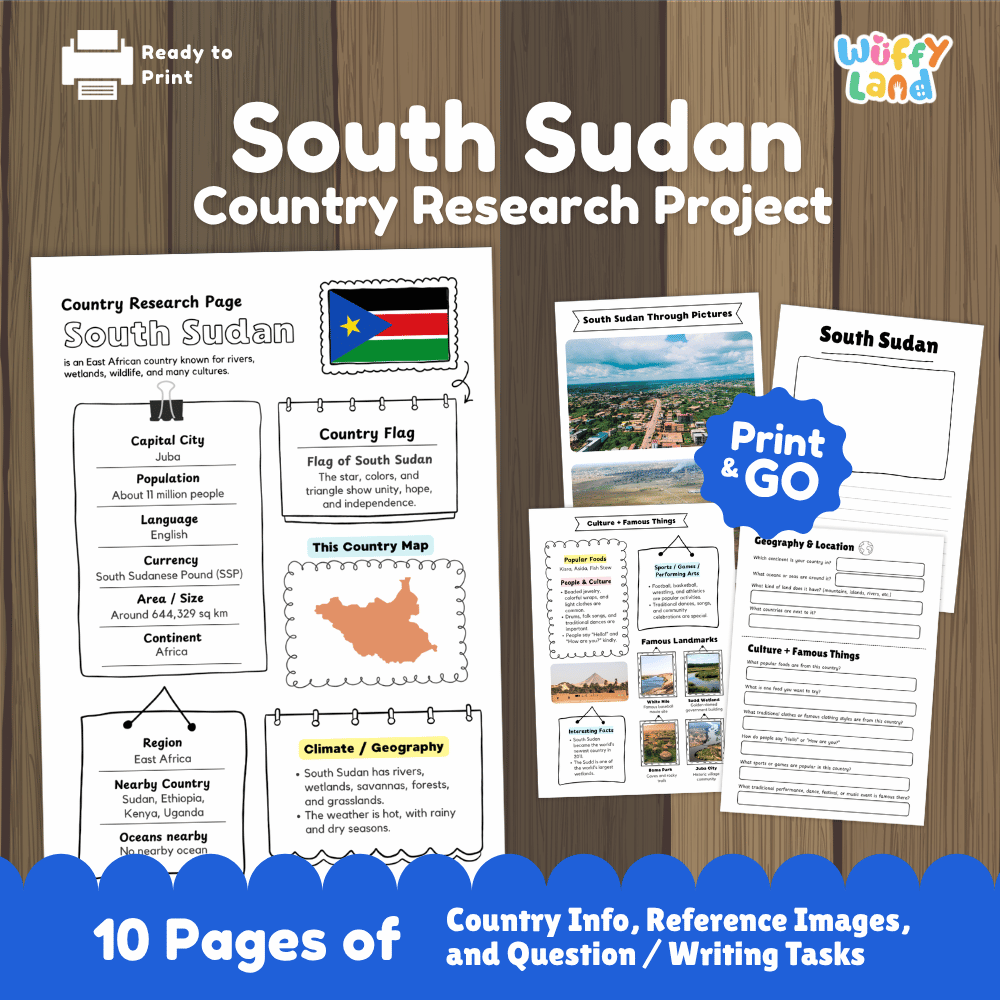 South Sudan Country Research Project Worksheets and Activity Pages