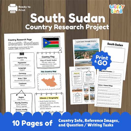 South Sudan Country Research Project Worksheets and Activity Pages