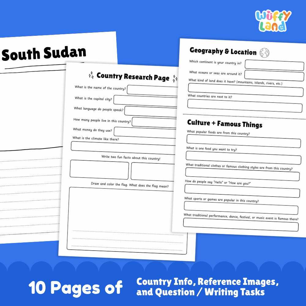 South Sudan Country Research Project Worksheets and Activity Pages
