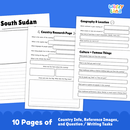 South Sudan Country Research Project Worksheets and Activity Pages
