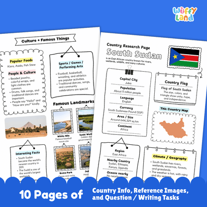 South Sudan Country Research Project Worksheets and Activity Pages