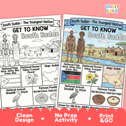 South Sudan Country Study Geography Coloring Page Worksheet Activity | Africa