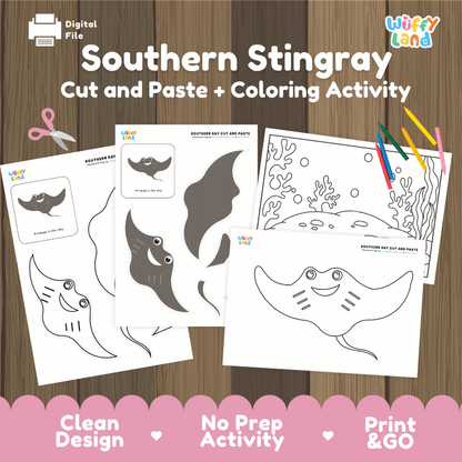 Southern Stingray Cut and Paste Craft and Coloring Activity Worksheets