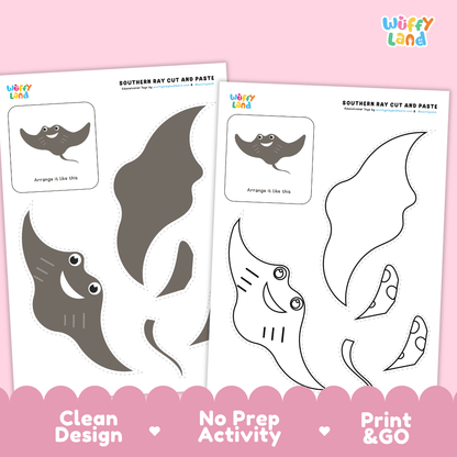 Southern Stingray Cut and Paste Craft and Coloring Activity Worksheets