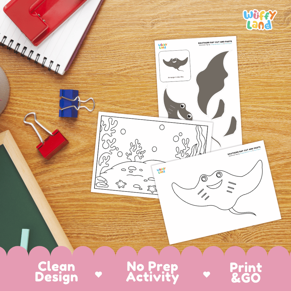 Southern Stingray Cut and Paste Craft and Coloring Activity Worksheets