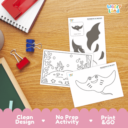 Southern Stingray Cut and Paste Craft and Coloring Activity Worksheets
