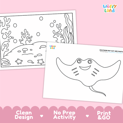Southern Stingray Cut and Paste Craft and Coloring Activity Worksheets