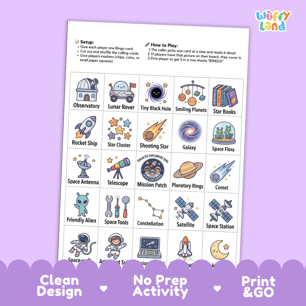 Space Explorer Bingo Games Printable Activity