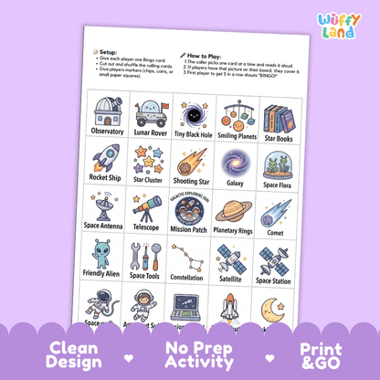 Space Explorer Bingo Games Printable Activity