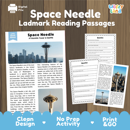 Space Needle Landmark Reading Passages and Comprehension Worksheets