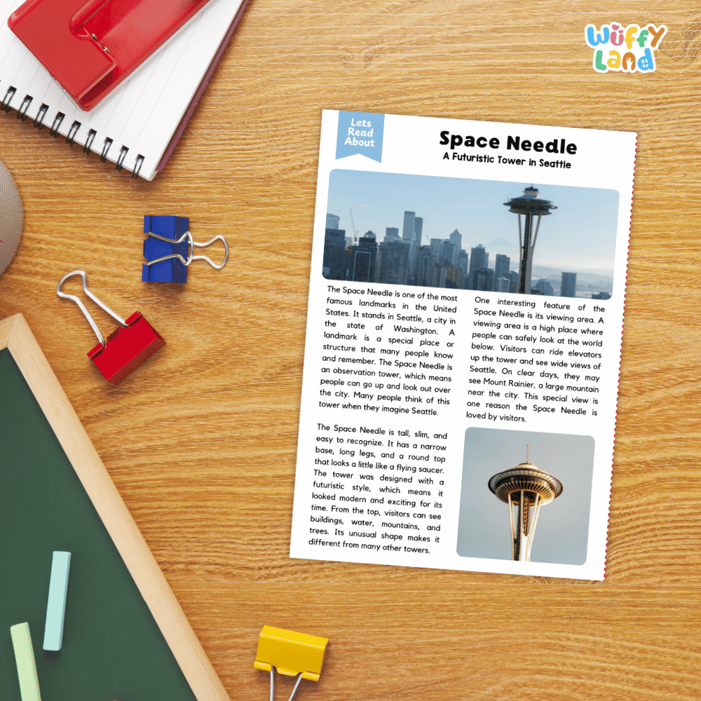 Space Needle Landmark Reading Passages and Comprehension Worksheets