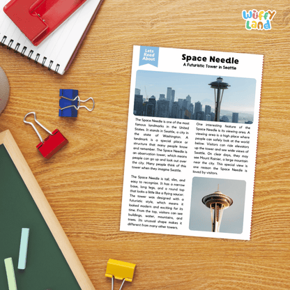 Space Needle Landmark Reading Passages and Comprehension Worksheets