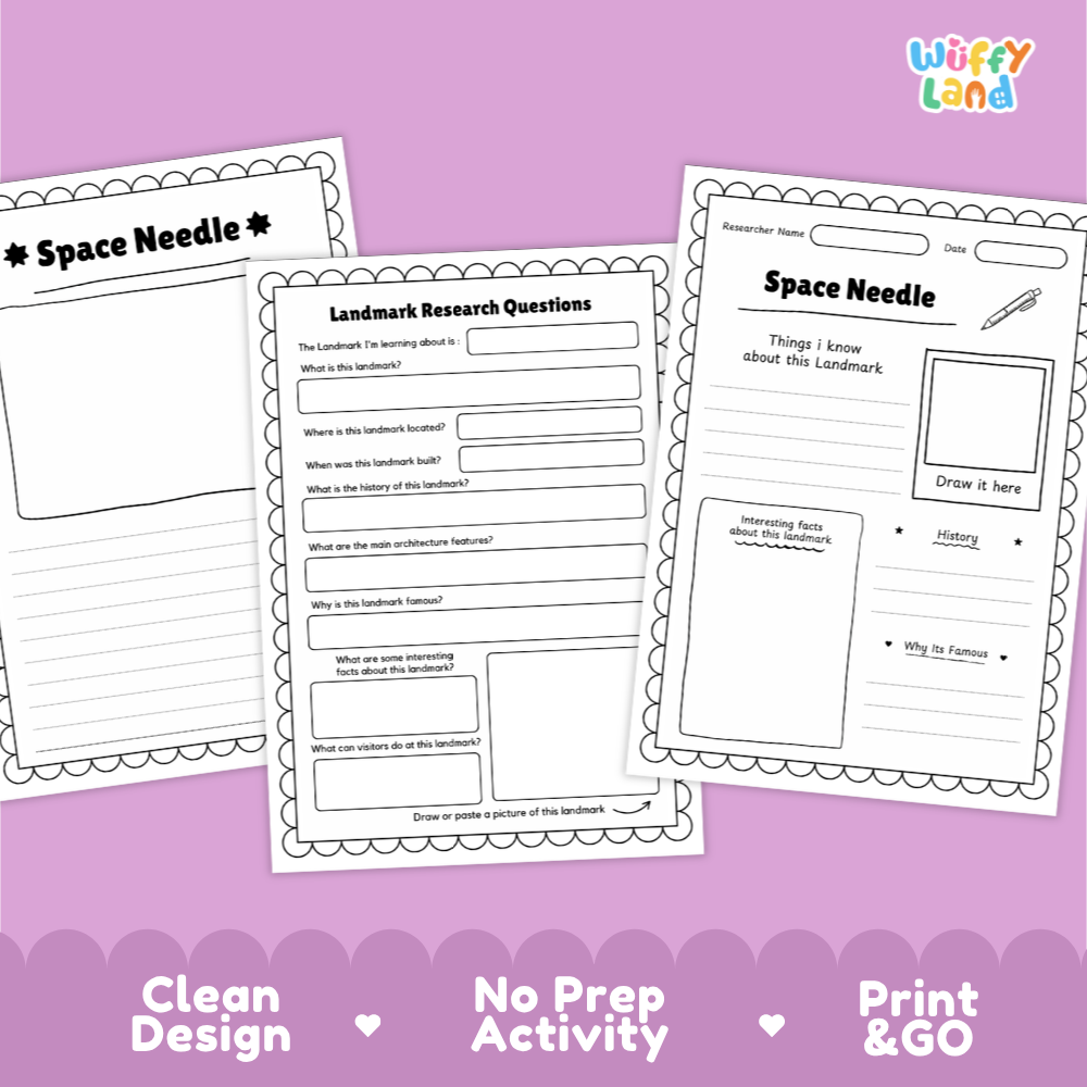 Space Needle Landmark Research Project Worksheets and Fact Sheet